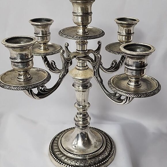 Vintage Italy Silver Plated 5 Arm Candelabra With Moveable Arms - Picture 1 of 10